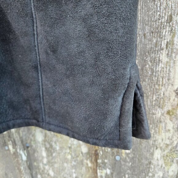 Vintage 80s Black Sheepskin Coat Womens Size M Mid Length Medusa Head Buttons - Picture 6 of 15